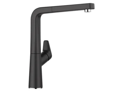 Μπαταρία Κουζίνας Blanco Avona-S με Αποσπώμενο Ντους και Σπιράλ. Υψηλός κορμός με περιστρεφόμενο ρουξούνι σε απόχρωση γρανίτη Black.