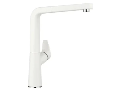 Μπαταρία Κουζίνας Blanco Avona-S με Αποσπώμενο Ντους και Σπιράλ. Υψηλός κορμός με περιστρεφόμενο ρουξούνι σε απόχρωση γρανίτη White.