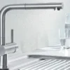 Μπαταρία Κουζίνας Blanco Linus-S με Αποσπώμενο Ντους και Σπιράλ. Υψηλός κορμός με περιστρεφόμενο ρουξούνι σε απόχρωση Inox PVD.