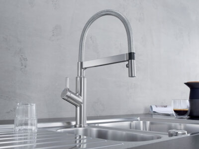 Μπαταρία Κουζίνας Blanco Solenta-S PVD Steel με Αποσπώμενο Ντους και Σπιράλ.