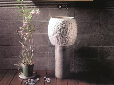 Επιδαπέδιος πέτρινος νιπτήρας μπάνιου Gita Black 42 x 42 cm.