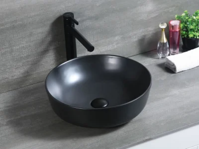 Επιτραπέζιος νιπτήρας μπάνιου Vera Black Matt 42 x 42 cm χωρίς υπερχείλιση.