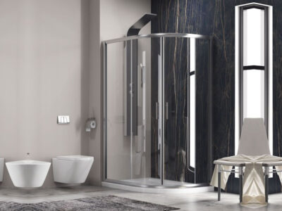 Γωνιακή ασύμμετρη καμπίνα ντουζιέρας με Διαφανές Κρύσταλλο ασφαλείας Flora-650 CL 100 x 80 cm.