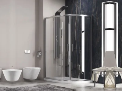 Γωνιακή ασύμμετρη καμπίνα ντουζιέρας με Διαφανές Κρύσταλλο ασφαλείας Flora-650 CL 120 x 90 cm.