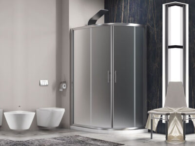 Γωνιακή ασύμμετρη καμπίνα ντουζιέρας με Διαφανές Κρύσταλλο ασφαλείας Flora-650 FR 100 x 80 cm.