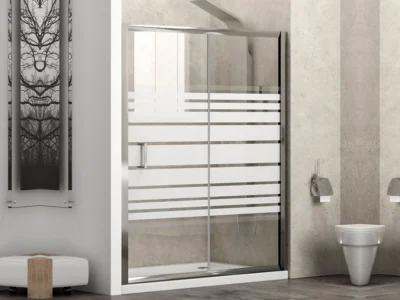 Καμπίνα ντουζιέρας από Τοίχο σε Τοίχο με Σεριγραφάτο Κρύσταλλο ασφαλείας Flora N-500 LN 170 cm. Με 1 Συρόμενo και 1 Σταθερό φύλλο.