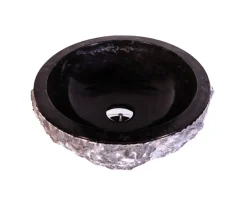 Επιτραπέζιος πέτρινος νιπτήρας μπάνιου Meteor Black 40 x 40 cm.