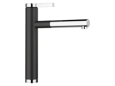 Μπαταρία Κουζίνας Blanco Linee-S με Αποσπώμενο Ντους και Σπιράλ. Υψηλός κορμός με περιστρεφόμενο ρουξούνι σε απόχρωση γρανίτη Antracita.