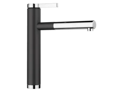 Μπαταρία Κουζίνας Blanco Linee-S με Αποσπώμενο Ντους και Σπιράλ. Υψηλός κορμός με περιστρεφόμενο ρουξούνι σε απόχρωση γρανίτη Black.