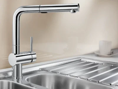 Μπαταρία Κουζίνας Blanco Linus S Vario Chrome. Υψηλό περιστρεφόμενο ρουξούνι με Εύκαμπτο σπιράλ και Συρόμενο Ντουζ.