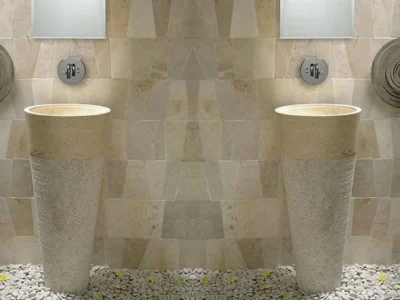 Επιδαπέδιος πέτρινος νιπτήρας μπάνιου Samoa Beige 40 x 40 cm.