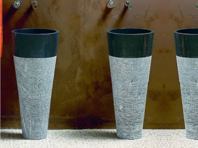 Επιδαπέδιος πέτρινος νιπτήρας μπάνιου Samoa Black 40 x 40 cm.