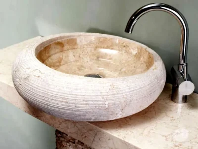 Επιτραπέζιος πέτρινος νιπτήρας μπάνιου Lava-1550 Beige 45 x 45 cm.