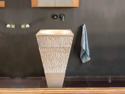 Επιδαπέδιος πέτρινος νιπτήρας μπάνιου Sangha 45 x 45 cm.