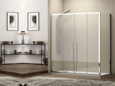 Ορθογώνια καμπίνα ντουζιέρας με Διαφανές κρύσταλλο ασφαλείας Elysium 600 REC 150 x 80 cm με 2 Συρόμενες Πόρτες και 1 Πλαινό Σταθερό φύλλο.