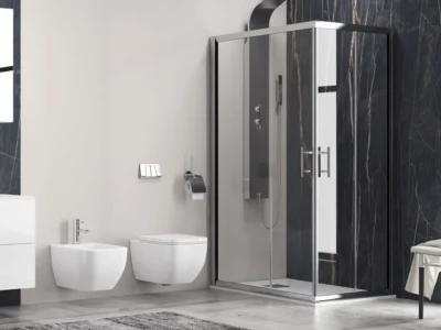 Ορθογώνια καμπίνα ντουζιέρας με Διαφανές κρύσταλλο ασφαλείας Flora 100 REC 90 x 70 cm με 2 Συρόμενες Πόρτες και 2 Σταθερά φύλλα.