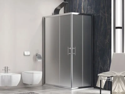 Ορθογώνια καμπίνα ντουζιέρας με Διαφανές κρύσταλλο ασφαλείας Flora 100 REC 90 x 80 cm Frost με 2 Συρόμενες Πόρτες και 2 Σταθερά φύλλα.