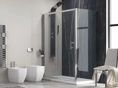 Ορθογώνια καμπίνα ντουζιέρας με Διαφανές κρύσταλλο ασφαλείας Flora 500 REC 140 x 90 cm με 1 Συρόμενη Πόρτα και 1 Σταθερό πλαινό φύλλο.