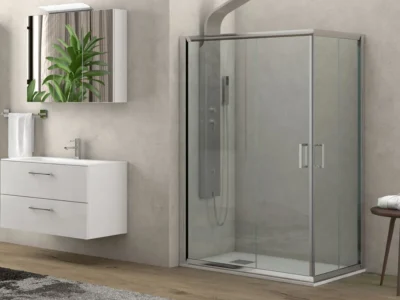 Ορθογώνια καμπίνα ντουζιέρας με Διαφανές κρύσταλλο ασφαλείας Flora N-100 REC 100 x 90 cm Frost με 2 Συρόμενες Πόρτες και 2 Σταθερά φύλλα.