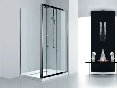 Ορθογώνια καμπίνα ντουζιέρας με Διαφανές κρύσταλλο ασφαλείας Inox 400 REC 160 x 90 cm με 1 Συρόμενη Πόρτα και 1 Σταθερό Πλαινό φύλλο.
