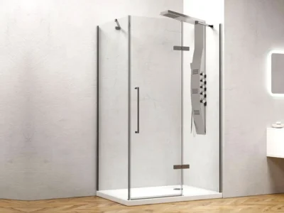 Ορθογώνια καμπίνα ντουζιέρας με Διαφανές κρύσταλλο ασφαλείας Tinos 100 CL 80 x 70 cm με είσοδο από την Εμπρόσθια πλευρά.