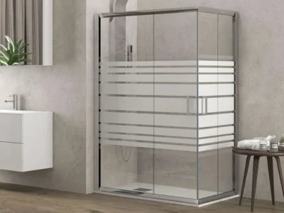 Ορθογώνια καμπίνα ντουζιέρας με κρύσταλλο Σεριγραφίας ασφαλείας Flora N-100 REC 90 x 70 cm με 2 Συρόμενες Πόρτες και 2 Σταθερά φύλλα.