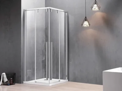 Ορθογώνια καμπίνα ντουζιέρας με Διαφανές κρύσταλλο ασφαλείας Santorini 100 REC 100 x 120 cm με 2 Συρόμενα και 2 Σταθερά φύλλα.