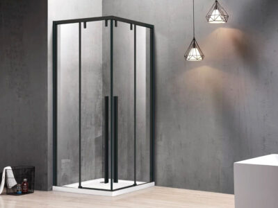 Ορθογώνια καμπίνα ντουζιέρας με Διαφανές κρύσταλλο ασφαλείας Santorini 100 REC 80 x 120 cm Black Matt με 2 Συρόμενα και 2 Σταθερά φύλλα.