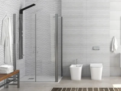 Ορθογώνια καμπίνα ντουζιέρας με Διαφανές κρύσταλλο ασφαλείας SS28 REC Free 85 x 90 cm με 2 Ανοιγόμενες Πόρτες και 1 Σταθερό Πλαινό.