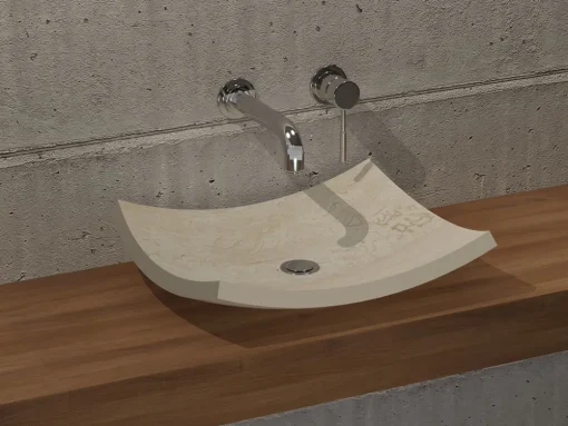 Επιτραπέζιος πέτρινος νιπτήρας μπάνιου Bend Beige 50 x 40 cm.