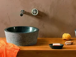 Επιτραπέζιος πέτρινος νιπτήρας μπάνιου Lava-1540 Grey 40 x 40 cm.