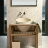 Επιτραπέζιος πέτρινος νιπτήρας μπάνιου Ratu Beige 52 x 52 cm.