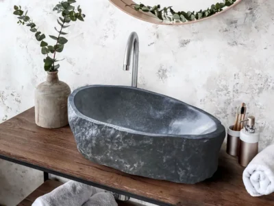 Επιτραπέζιος πέτρινος νιπτήρας μπάνιου River Stone Original 60 x 50 cm.