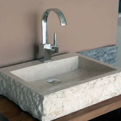 Επιτραπέζιος πέτρινος νιπτήρας μπάνιου Serok Beige 50 x 40 cm.
