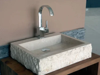 Επιτραπέζιος πέτρινος νιπτήρας μπάνιου Serok Beige 50 x 40 cm.