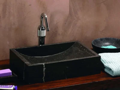 Επιτραπέζιος πέτρινος νιπτήρας μπάνιου Ramos Black 50 x 35 cm.