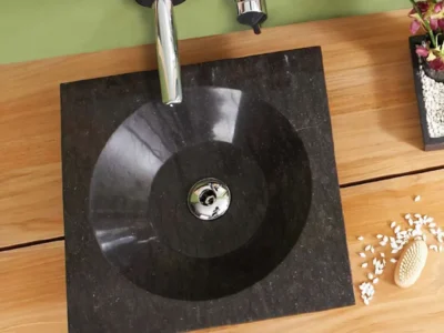 Επιτραπέζιος πέτρινος νιπτήρας μπάνιου Soto Black 43 x 43 cm.