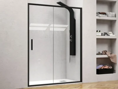Καμπίνα ντουζιέρας από Τοίχο σε Τοίχο με Διαφανές Κρύσταλλο ασφαλείας Efe 400 CL Black Matt 100 cm.