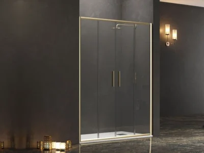 Καμπίνα ντουζιέρας από Τοίχο σε Τοίχο με Διαφανές Κρύσταλλο ασφαλείας Efe 600 CL Gold Matt 200 cm. Με 2 Συρόμενα και 2 Σταθερά φύλλα.