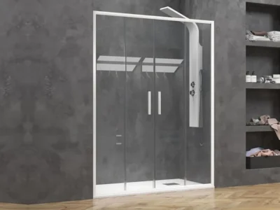 Καμπίνα ντουζιέρας από Τοίχο σε Τοίχο με Διαφανές Κρύσταλλο ασφαλείας Efe 600 CL White Matt 190 cm. Με 2 Συρόμενα και 2 Σταθερά φύλλα.