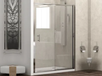 Καμπίνα ντουζιέρας από Τοίχο σε Τοίχο με Διαφανές Κρύσταλλο ασφαλείας Flora 500 CL 110 cm. Με 1 Συρόμενο και 1 Σταθερό φύλλο.
