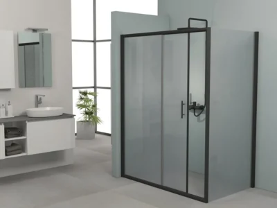 Ορθογώνια καμπίνα ντουζιέρας με Frost κρύσταλλο ασφαλείας Fred 500 FR 150 x 90 cm Black Matt