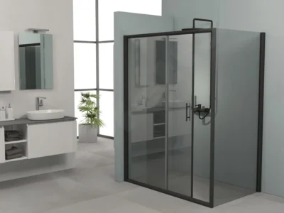 Ορθογώνια καμπίνα ντουζιέρας με Διαφανές κρύσταλλο ασφαλείας Fred 500 CL 120 x 80 cm Black Matt
