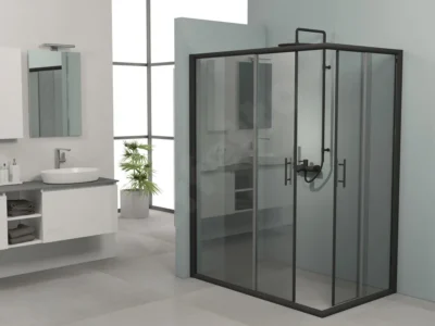 Ορθογώνια καμπίνα ντουζιέρας με Διαφανές κρύσταλλο ασφαλείας Fred 100 CL 150 x 140 cm Black Matt