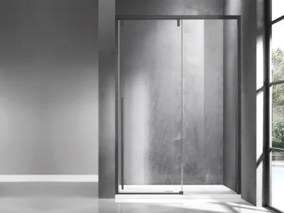 Καμπίνα ντουζιέρας από Τοίχο σε Τοίχο με Διαφανές Κρύσταλλο ασφαλείας Santorini 400 CL Gun Metal Matt 150 cm.