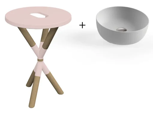 Σύνθεση νιπτήρα μπάνιου Cross Antique Pink σε συνδυασμό με νιπτήρα υαλώδους πορσελάνης Glam Φ33 cm σε απόχρωση Pearl.
