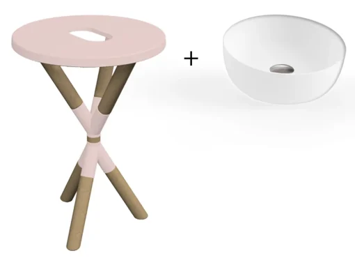 Σύνθεση νιπτήρα μπάνιου Cross Antique Pink σε συνδυασμό με νιπτήρα υαλώδους πορσελάνης Glam Φ39 cm σε απόχρωση White.