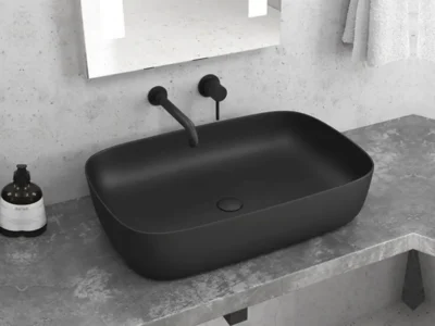 Επιτραπέζιος νιπτήρας μπάνιου Milos 60 x 39 cm Black Matt χωρίς υπερχείλιση.