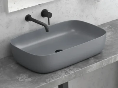 Επιτραπέζιος νιπτήρας μπάνιου Milos 60 x 39 cm Dark Grey Matt χωρίς υπερχείλιση.