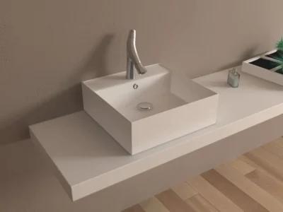 Επιτραπέζιος η Επίτοιχος νιπτήρας μπάνιου Venezia 4646 46 x 46 cm White με υπερχείλιση.